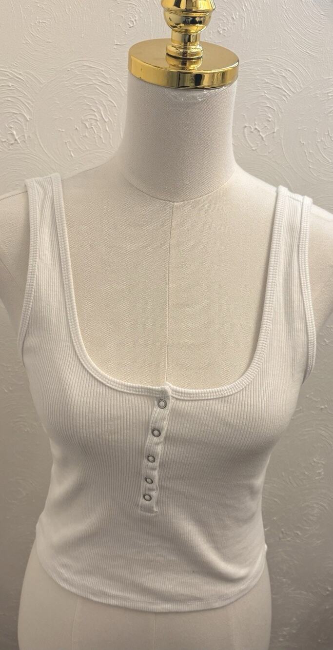 Abercrombie & Fitch White Ribbed Henley Tank Top Women’s Medium Cropped Cotton